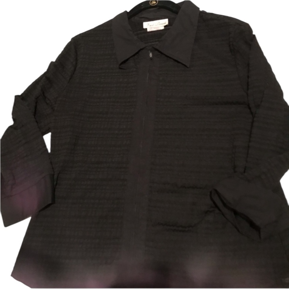 Fred David  XL black textured zip front collar shirt Sleeve 3/4 sleeve ,stretch